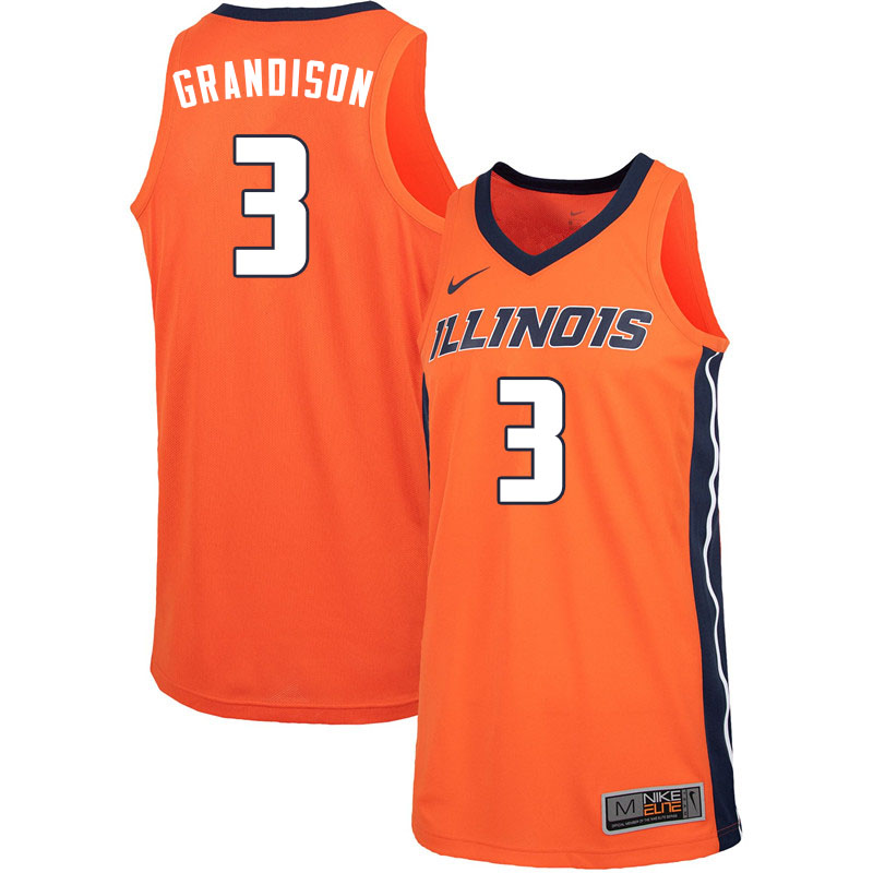 Men #3 Jacob Grandison Illinois Fighting Illini College Basketball Jerseys Sale-Orange
